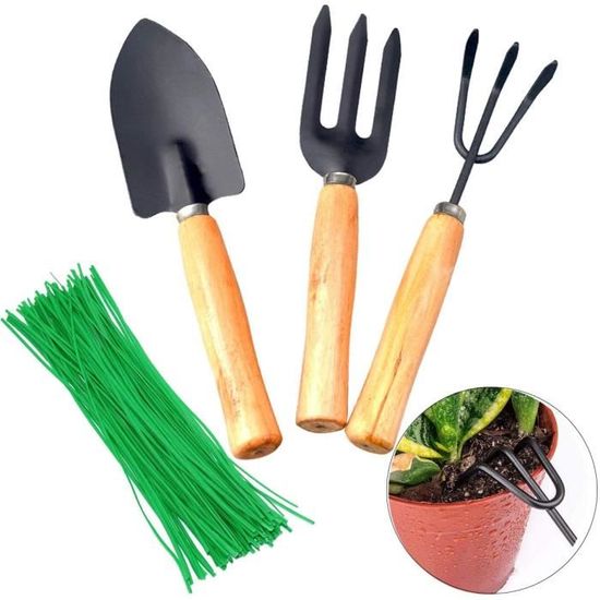 Ensemble outils jardinage, lot de 3 outils de jardin personnalisé petite  râteau fourche et bêche manche en bois100 plastique serre - Cdiscount Jardin