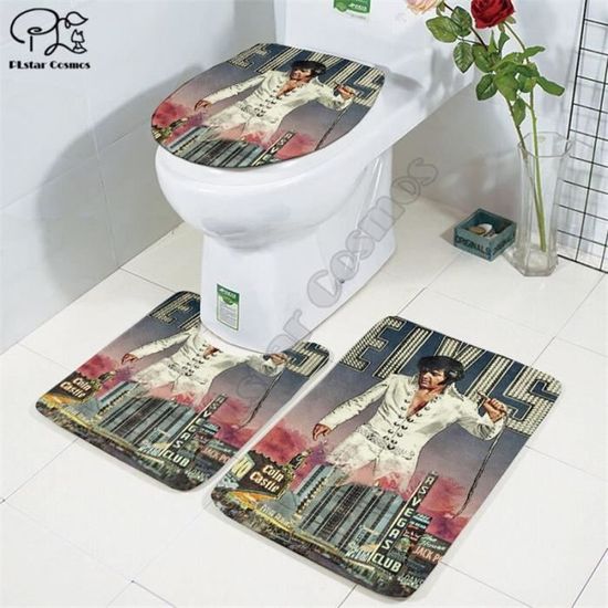 Abattant Wc,Elvis Presley 3D imprimé salle de bain piédestal tapis couvercle toilette couverture bain tapis ensemble - Type 9