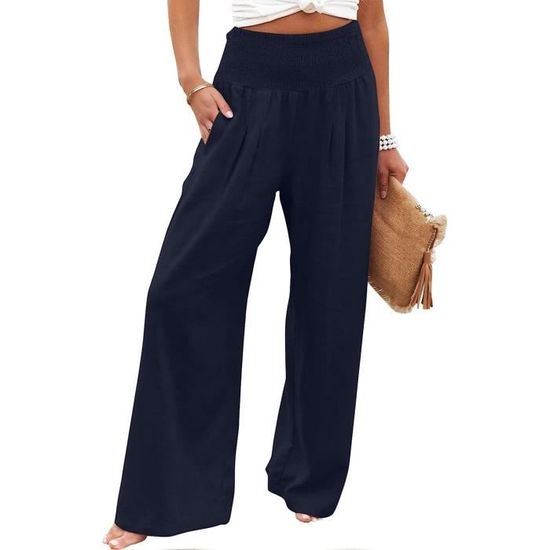 Pantalon Femme Été Pantacourt Coton Taille Haute – Jogger Décontracté Élastique Avec Poches, Confortable Et Léger Pour Toutes Occasions