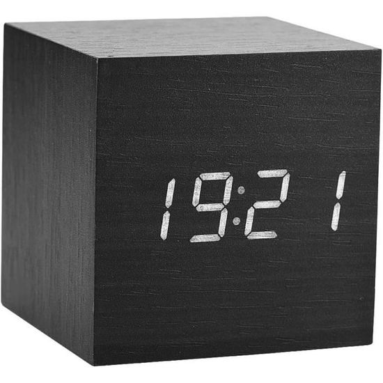 Réveil Numérique LED En Bois Avec Capteur Température & Humidité – Commande Vocale, 3 Luminosités, Design Déco Bureau & Salon
