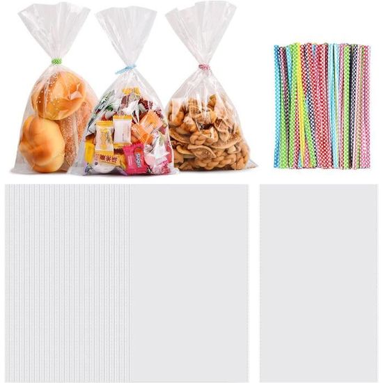 300 Sachets Plastiques Transparents Autocollants 13x20cm - OPP Alimentaire Pour Biscuits, Bonbons, Bijoux - 7