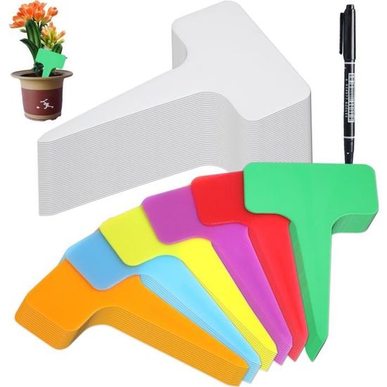 100 Étiquettes De Jardin En Plastique Type T - Marqueurs Réutilisables Pour Plantes Avec Stylo
