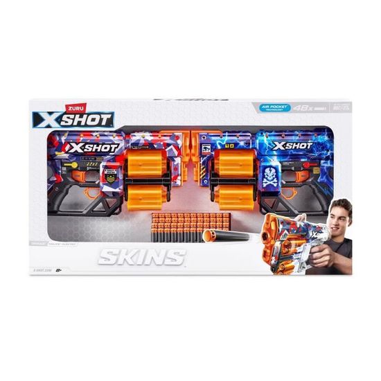 X-Shot Skins Dread - Blaster à Fléchettes Mousse 12 Darts - Double Canon Rotatif - Portée 27m - Technologie Air Pocket - Choisissez Votre Skin !