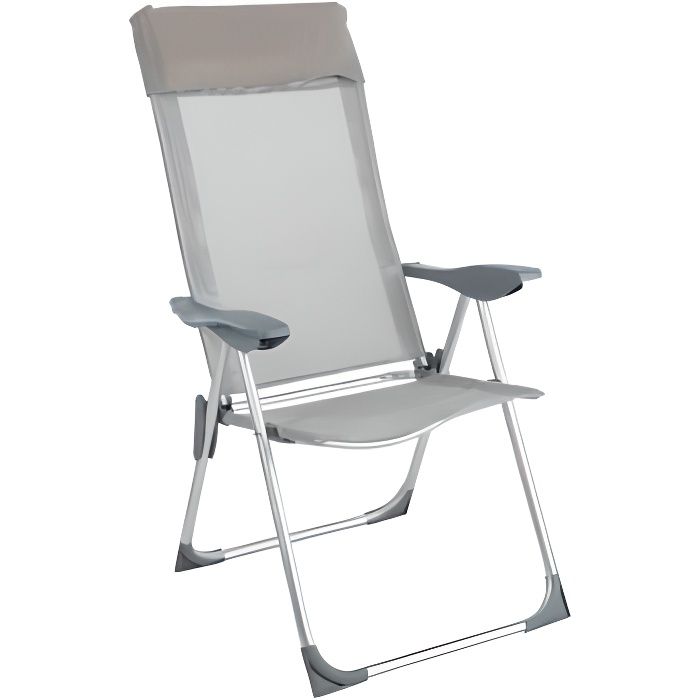 Fauteuil pliable 5 positions - 60 x 60 x 112 cm - Gris 107 cm