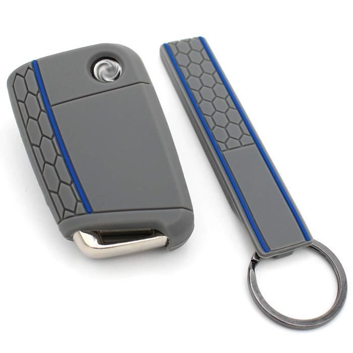 Finest-Folia - Coque en silicone VB pour clé de voiture à 3 boutons Aschgrau Blau 758