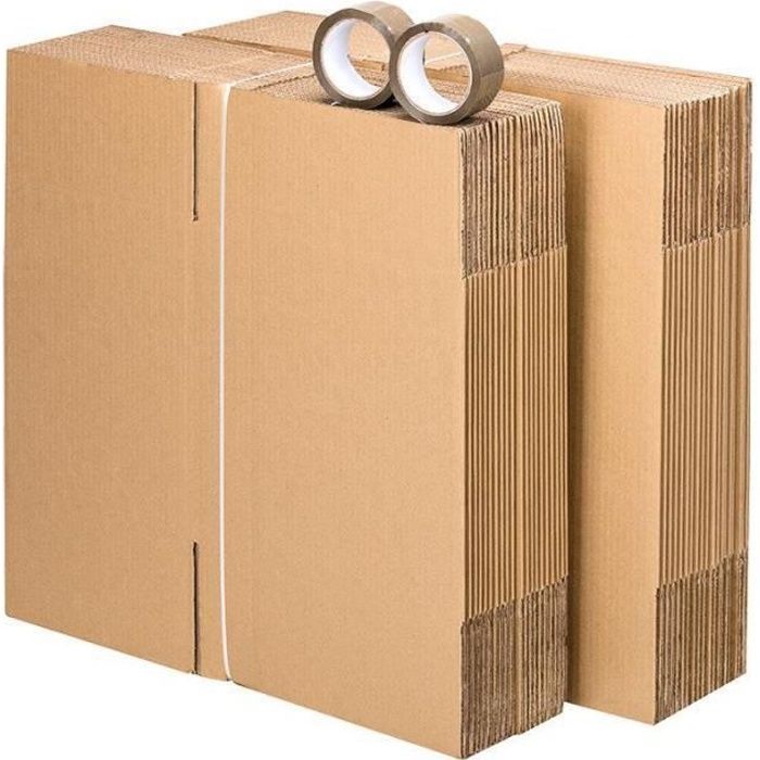 Pack 30 cartons à livres avec poignées + 2 adhésifs offerts