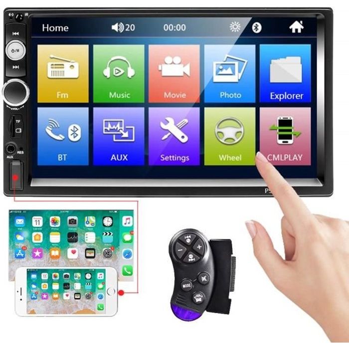 CAMECHO Bluetooth Voiture stéréo 2 Din 7'' à écran Tactile Lecteur MP5 Radio FM iOS Android téléphone Lien Miroir avec AUX Double