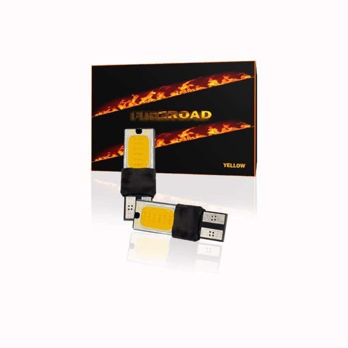 Ampoule LED T10 W5W voiture JAUNE 2Pcs 6000K 2 SMD auto norme Française FIREROAD®