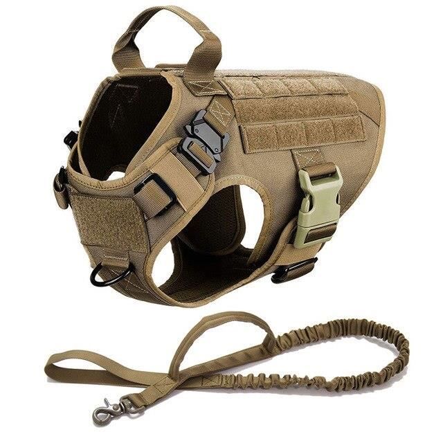 Harnais pour chien tactique militaire - Laisse de chien, entraînement de marche, boucle en mét - Modèle: Brown set M - HOCWMJB03794