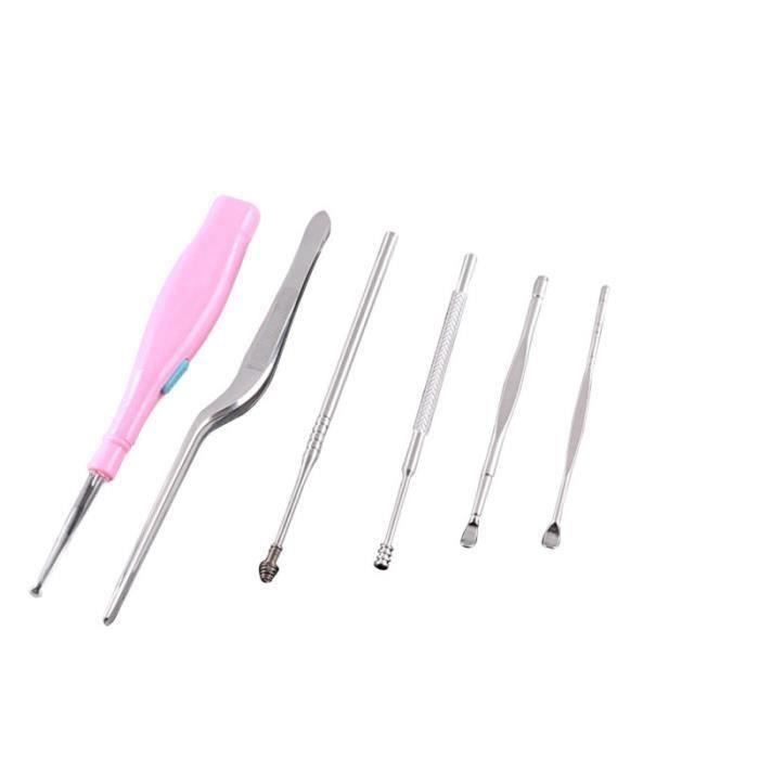 6 pièces oreillettes LED brillant en acier inoxydable enlèvement de cérumen Earpick ASPIRATEUR CENTRAL - ASPIRATION CENTRALISEE