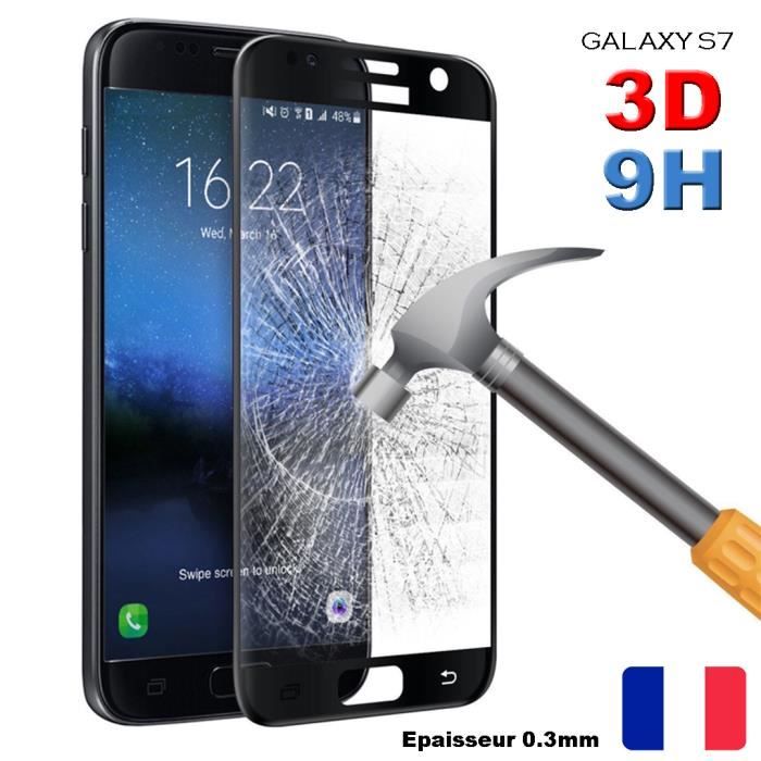 Vitre Protection écran Verre Trempé 3D Ecran total Samsung Galaxy S7 Noir