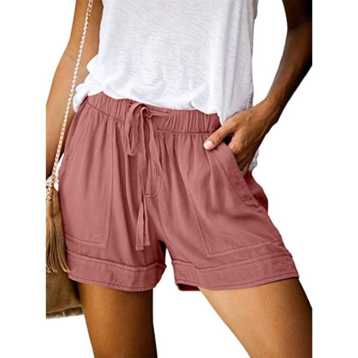 Short d'été femme Short à taille élastique avec cordon de serrage pour femme