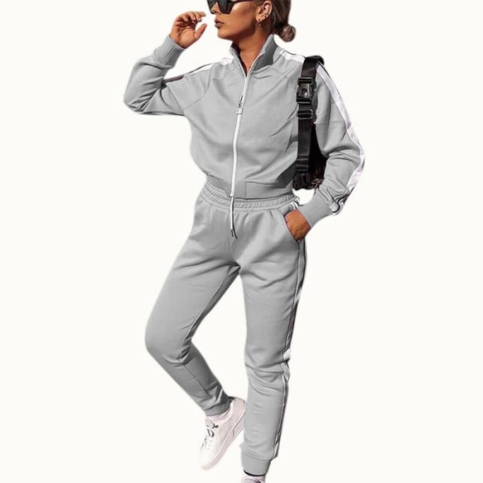 2PCS Ensemble de vêtements pour femmes Tenues de Dames Hauts Pantalons + Casual chemise à manches longues Loungewear Gris