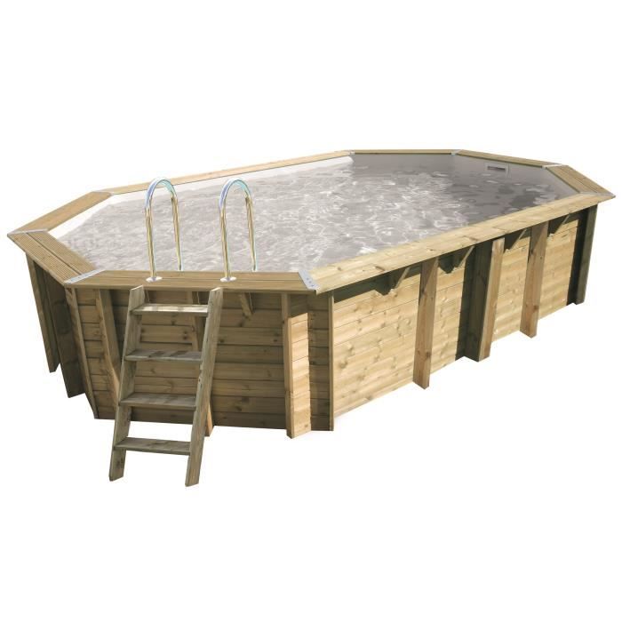 UBBINK Piscine bois Océa 400x610 H130cm - Liner Gris - Hors sol, semi enterrée ou enterrée - Garantie 15 ans