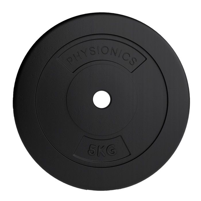 Physionics® Disques de Poids - Set de 2 x 5 kg, Ø 31 mm, avec Revêtement en Plastique - Plaques pour Haltères, Fitness, Musculation