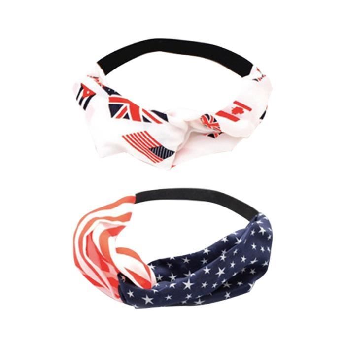 2pcs bandeaux élastiques bande de cheveux de drapeau américain élégant pour femmes filles APRES-SHAMPOING - DEMELANT