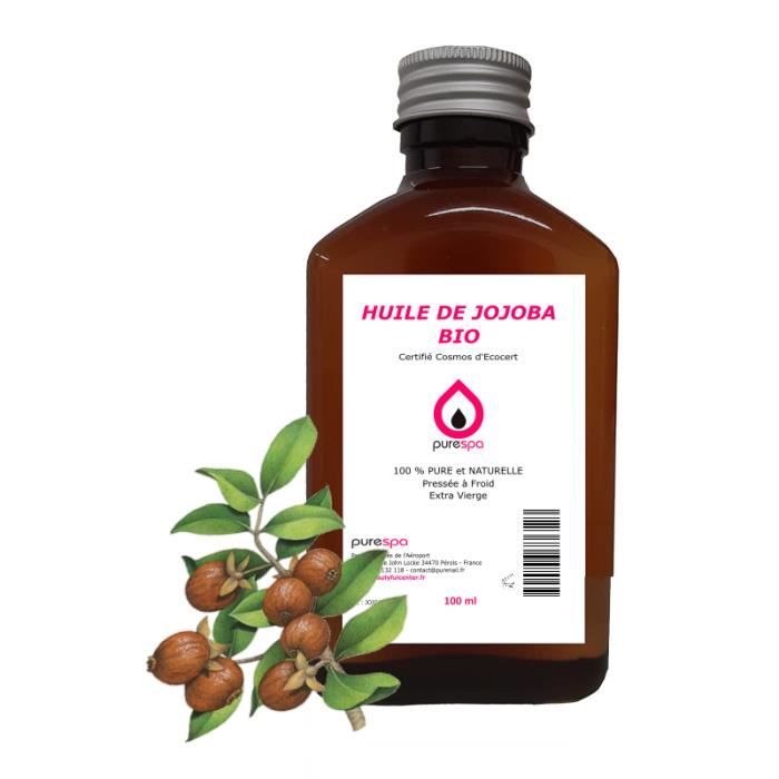 HUILE DE JOJOBA BIO 100 ml - 100% Pure et Naturelle, Pressée à froid & Extra Vierge ,Certifié Cosmos d’Ecocert purespa by purenail