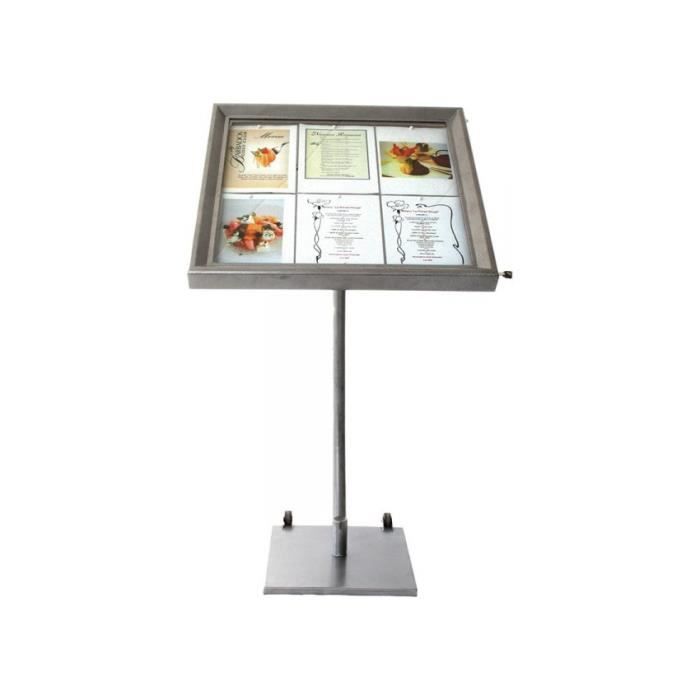Porte-menu LED gris métallisé format 6 x A4 avec pied hauteur 95 cm - Présentoir menu hôtel restaurant 40 Acier Inoxydable