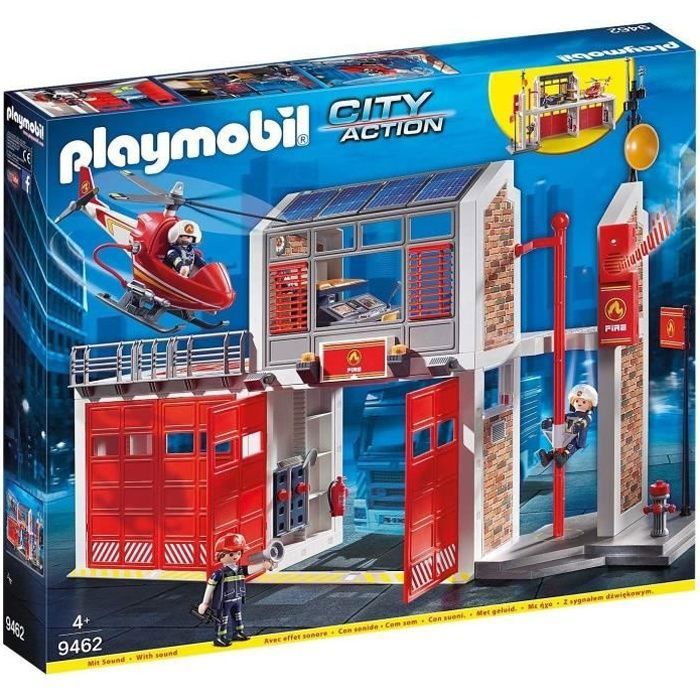 Playmobil 9462 Caserne de Pompiers avec hélicoptère- City Action- Les Pompiers- Les Pompiers Pompi. Reconditionné en excellent état