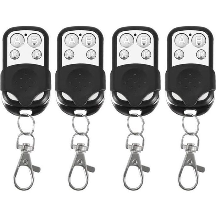 EVGATSAUTO Lot De 4 Télécommandes Porte-Clés Universelles 433 MHz - Cloneur 4 Canaux Pour Porte De Garage Et Voiture