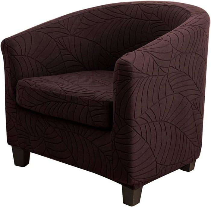 Housse de Fauteuil Cabriolet Chesterfield en Jacquard Motif de Feuille Extensible avec Housse de Siège Brun