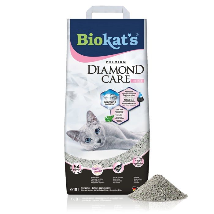 Comparer les prix de Biokat's Diamond Care Fresh au parfum de talc - Litiere fine pour chats au charbon actif et a l'Aloe vera - 1 sac (1 a 10 l)