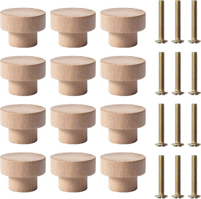 12 Boutons De Tiroir En Bois Ronds Avec Vis Et Tournevis 35 X 25 Mm 12-boutons-de-tiroir-en-bois-ronds-avec-vis-et-tournevis-35-x-25-mm