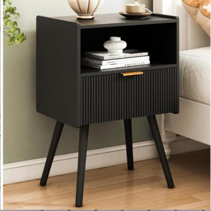 Table de chevet - Bois Table de chevet - Avce 1 tiroirs + 1 Compartiment ouvert - 42*30*65cm - Noir