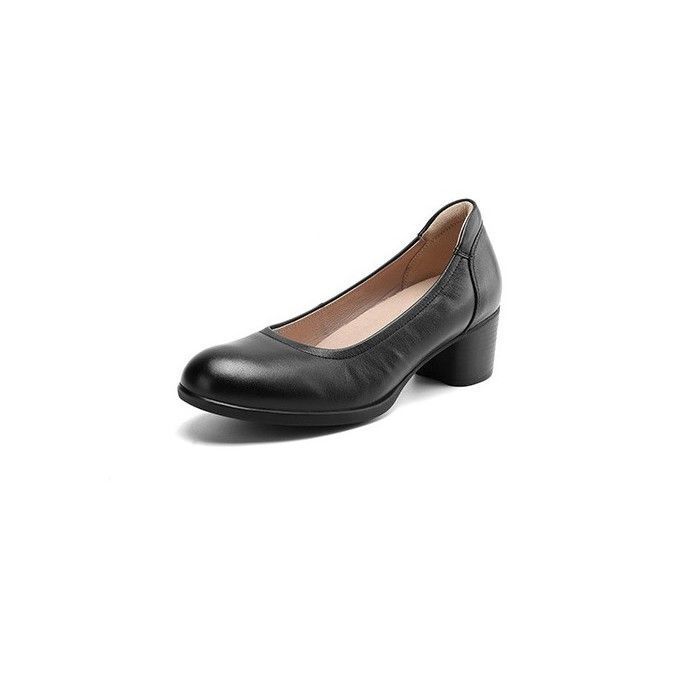 ECELEN Escarpins femme talon carré noir en cuir véritable