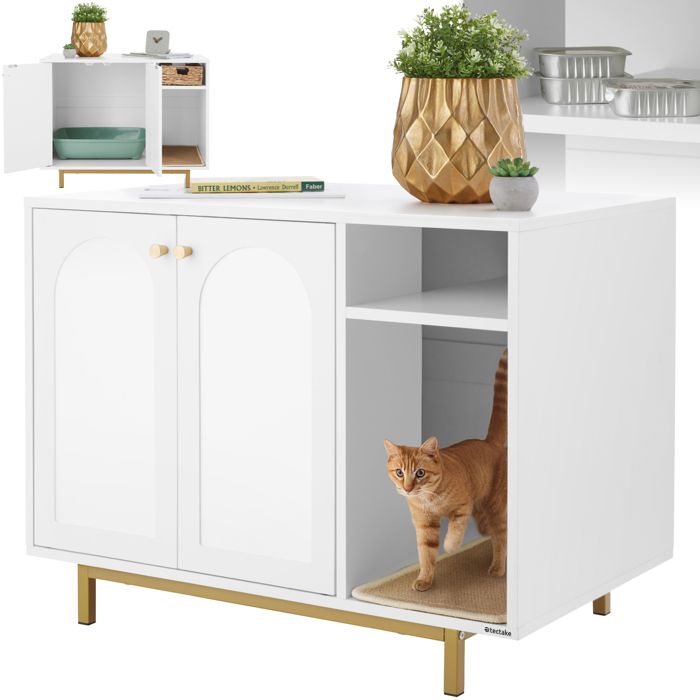 Meilleurs prix pour Armoire pour chat - TECTAKE - Meuble maison et rangement KALEA avec entrée latérale et tapis à griffer inclus - 80 x 52 x 61,5 cm