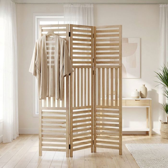 Paravent 3 pans bois naturel pliable