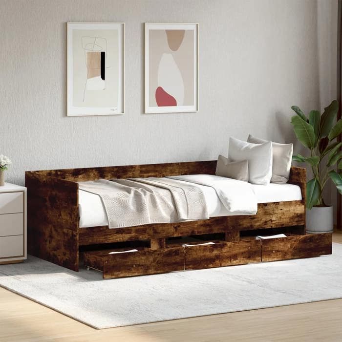 Lit de jour - VIDAXL - LV525 - chêne fumé - 90x190 cm - avec tiroirs