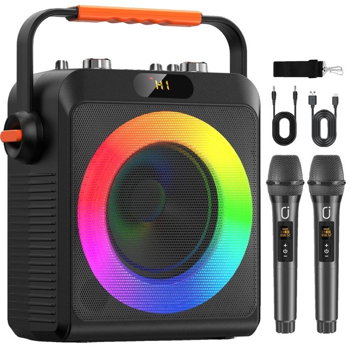 Machine Karaoké Portable Avec 2 Micros Sans Fil UHF - Enceinte Bluetooth PA Pour Fêtes