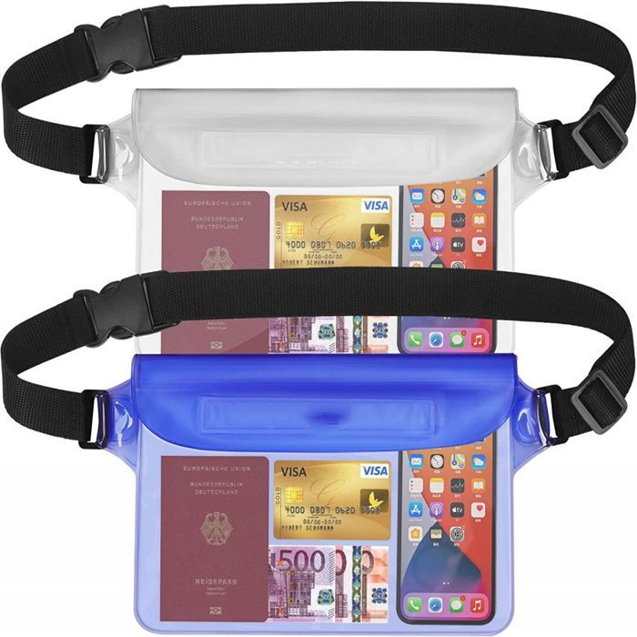 Lot de 2 sacs étanches transparents avec sac étanche réglable étui de téléphone portable étanche IP68 sac banane étanche pour la