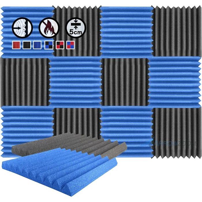 Panneaux Mousse Acoustiques Polyuréthane 50x50x5cm Noir&Bleu, Lot 12 — free download