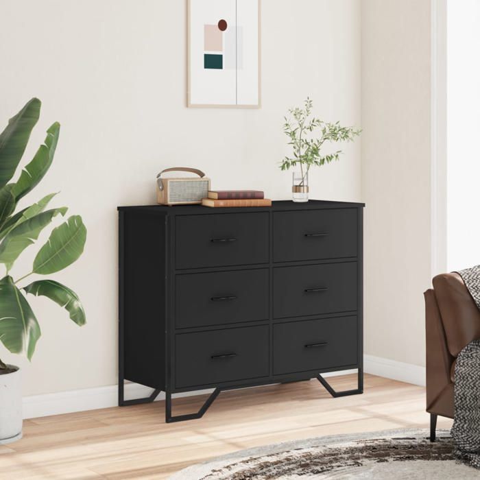 Commode en bois dingénierie - vidaXL - Noir - 91x35 5x74 5 cm - 6 tiroirs - Capacité totale 60 kg - Polyvalente