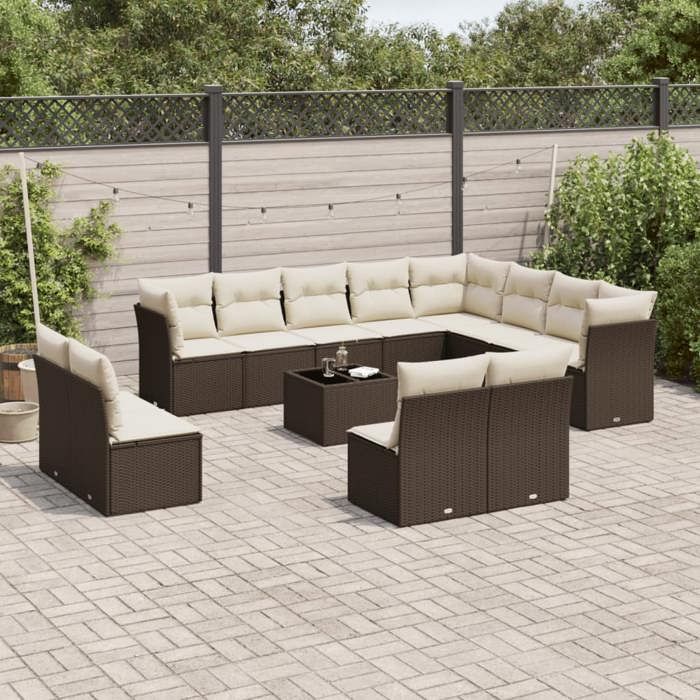 Salon de jardin en résine tressée - vidaXL - 13 pièces - Coussins amovibles et lavables - Résistance aux UV - Modulaire