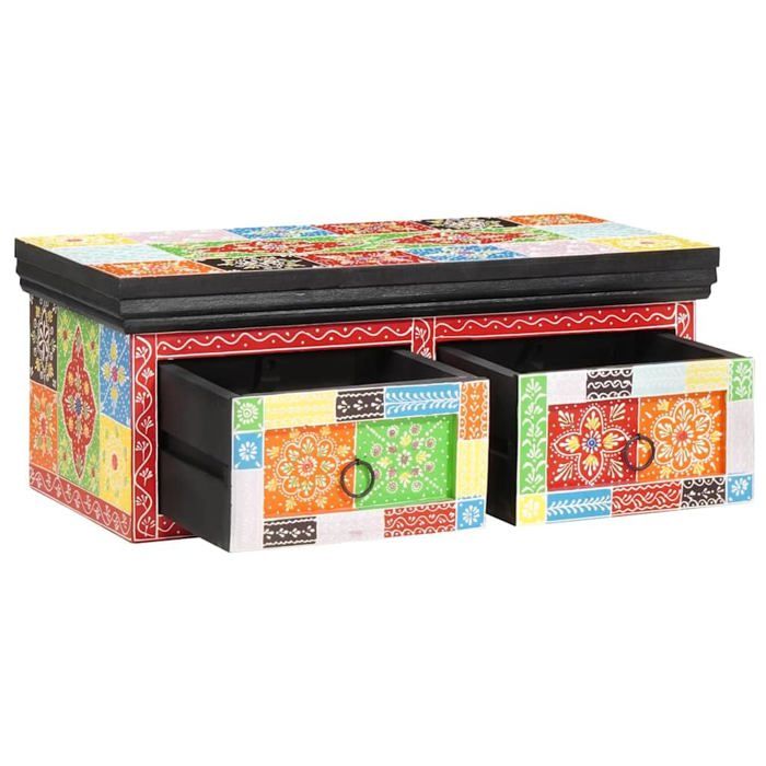 Meuble TV mural en bois de manguier - vidaXL - Multicolore - 60x30x24 cm - Bois de manguier massif - 2 tiroirs