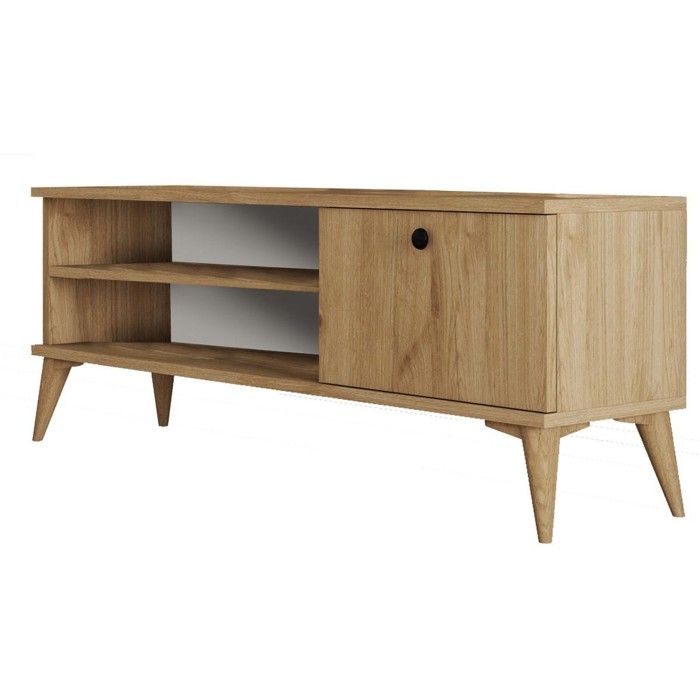 Meuble TV 1 porte 2 niches effet Chêne 120 cm - Saren Meuble TV 1 porte 2 niches effet Chêne 120 cm - Saren