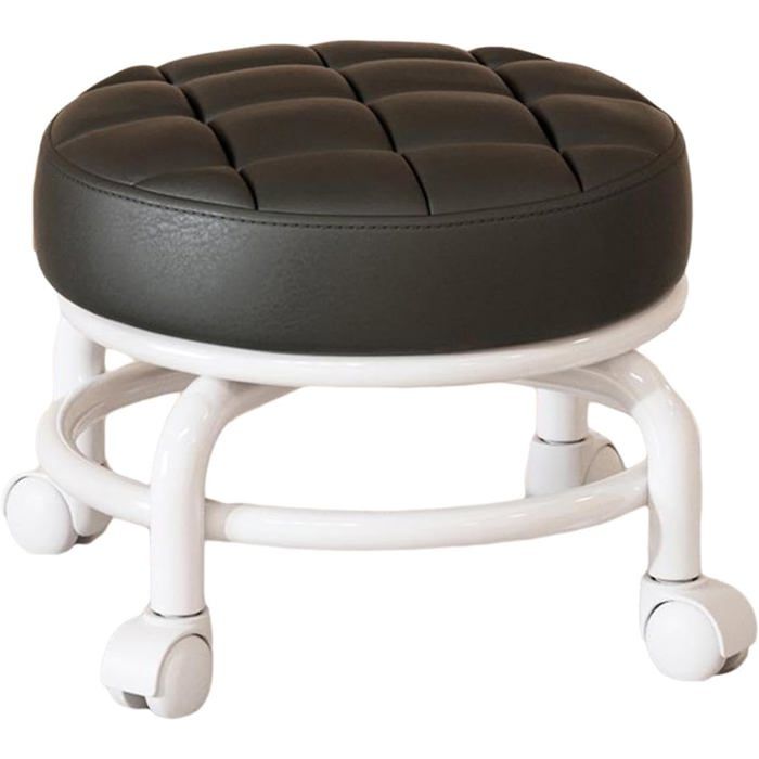 Tabouret à roulettes rotatif - DOK - 360° - Noir - Cuir PU imperméable - Siège rembourré - Roues universelles - Léger