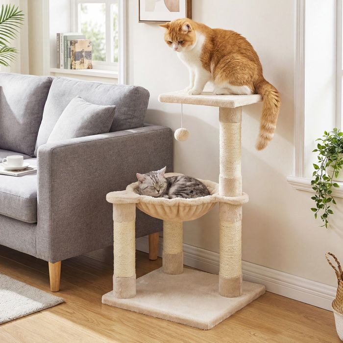 Comparer les prix de Arbre à Chat 64 cm Multi-Niveaux COSTWAY Perchoir Supérieur Hamac Poteaux à Griffer en Sisal Balle Suspendue Plateformes