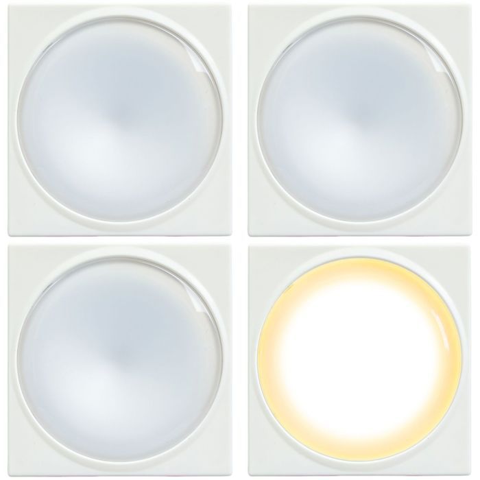 Unitec Lot de 4x Veilleuse LED avec Bouton Armoire Meuble Cuisine Sous-meuble Lampe adhésive Lumière