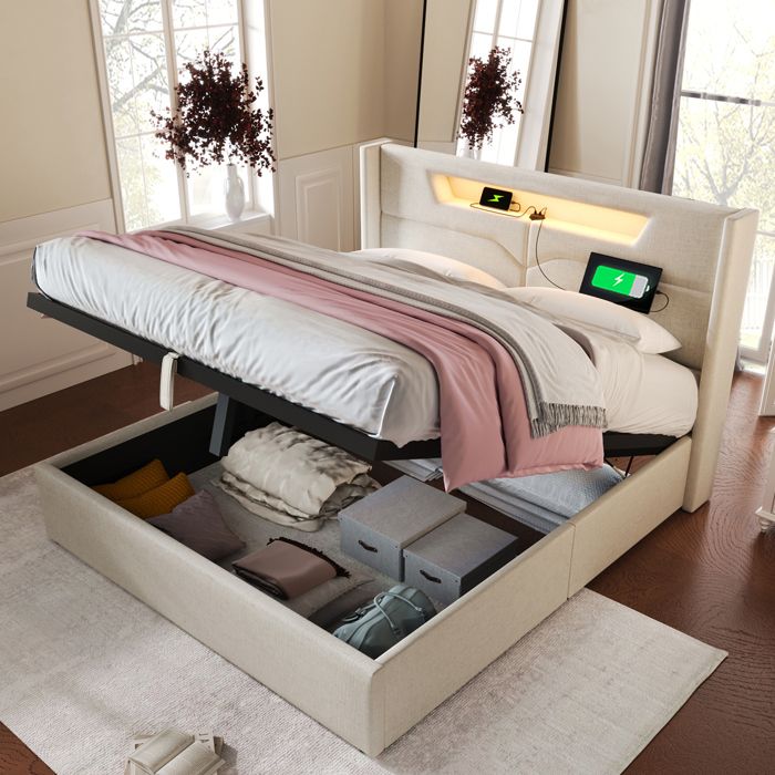 Lit double - KOMHTOM - KOMHTOM - 140 x 200 cm - Matelas 620 ressorts - Coffre de rangement LED RGB & USB‑C Lit double - KOMHTOM - KOMHTOM - 140 x 200 cm - Matelas 620 ressorts - Coffre de rangement LED RGB & USB‑C