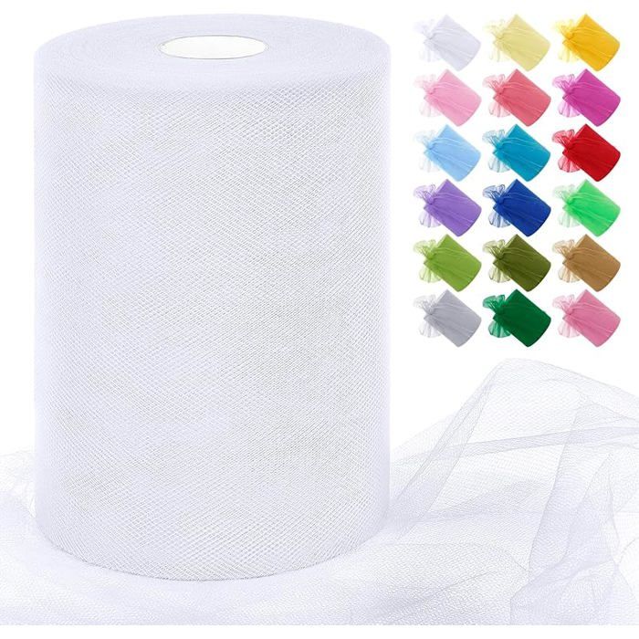 Rouleau de Tulle Blanc 15cm x 91m Tulle Mariage Polyester Maille Tissu Ruban Mariage pour Tutu Jupe 15cm x 91m Blanc