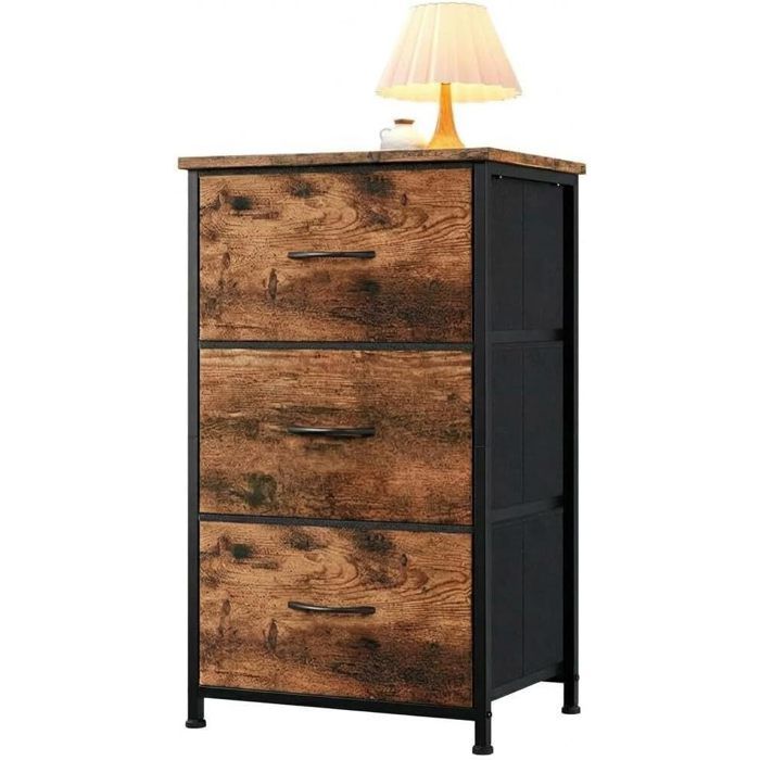 AFF COMMODE DE CHAMBRE Commode à 3 tiroirs en métal meuble de rangement Armoire de rangement en tissu Couleur rétro + noir