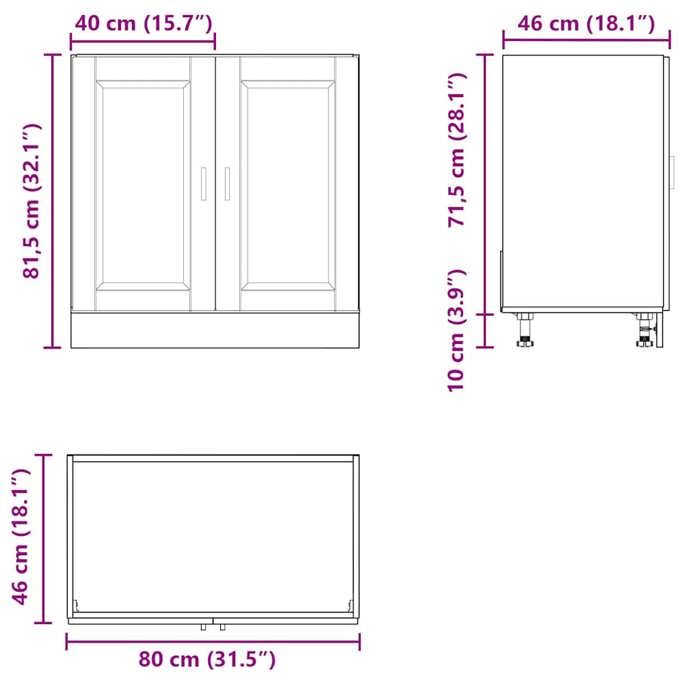 Rangement de cuisine - Meuble bas pour évier Porto blanc 80x46x815 cm bois ingénierie - Buffet Vaisselier Rangement@196347