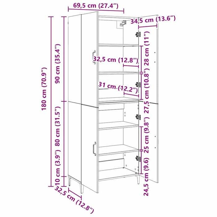 Buffet bahut Placard de rangement - Beige Haut Armoire 2 pcs - chêne artisanal - bois dingénierie - 217972068