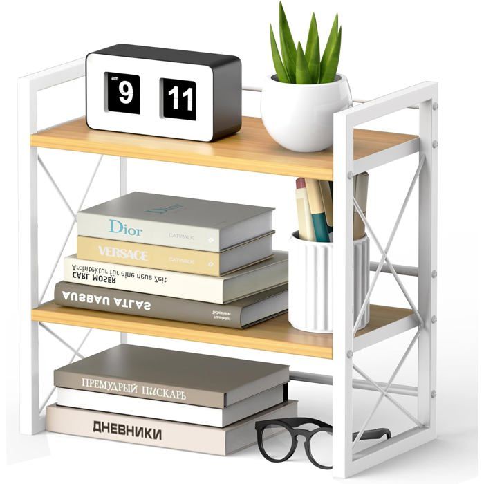 Cuisine Bureau Alyoen Étagère de Bureau à 2 étages Petite de en Bois et métal pour Salon Chambre à Coucher et (Blanc)