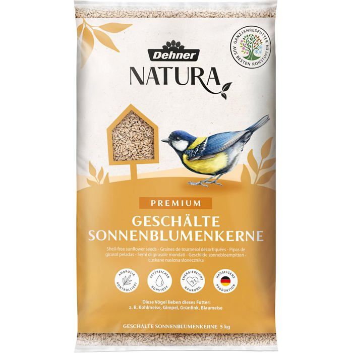 Natura Premium Nourriture pour Oiseaux Sauvages graines de Tournesol décortiquées en Seau 5 kg