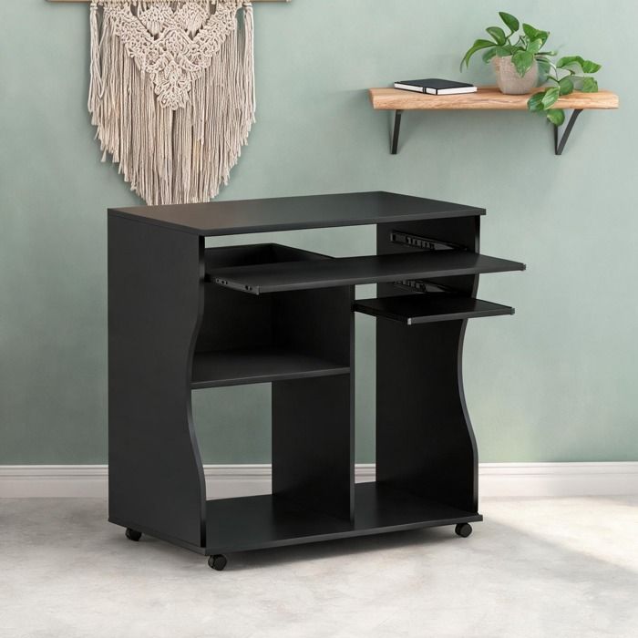 Bureau d’ordinateur noir en panneaux de particules avec rangements 80 x 48 x 75 cm – design sobre pour petit espace